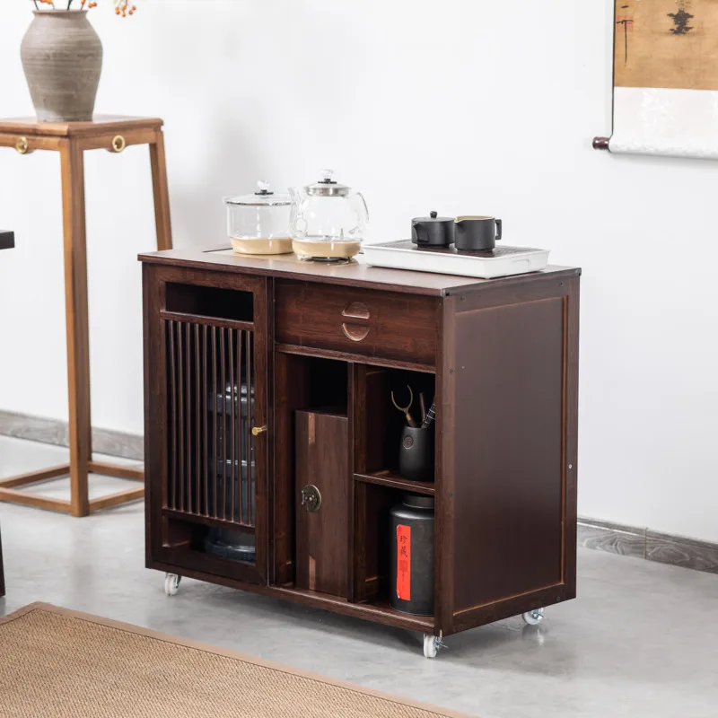 

Mobile Tea Storage Cabinet Tea Table Meal Side Cabinet New Chinese Style Coffee Tables Living Room Balcony Auxiliary Tables