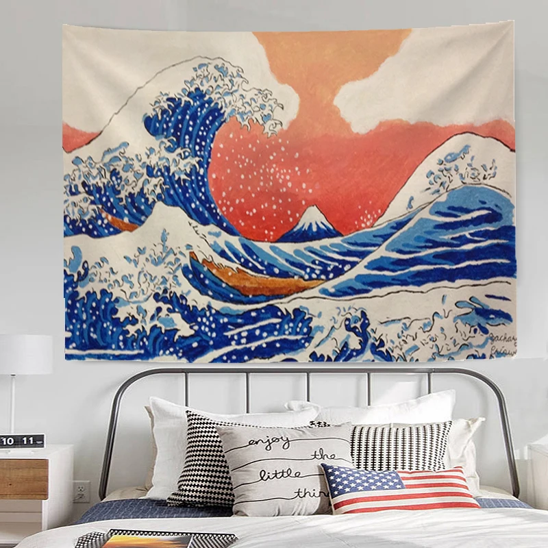 

Обои гобелены в эстетике Японии Kanagawa волнистый Настенный декор аксессуары для украшения дома гобелены головные уборы комната Спальня Искусство