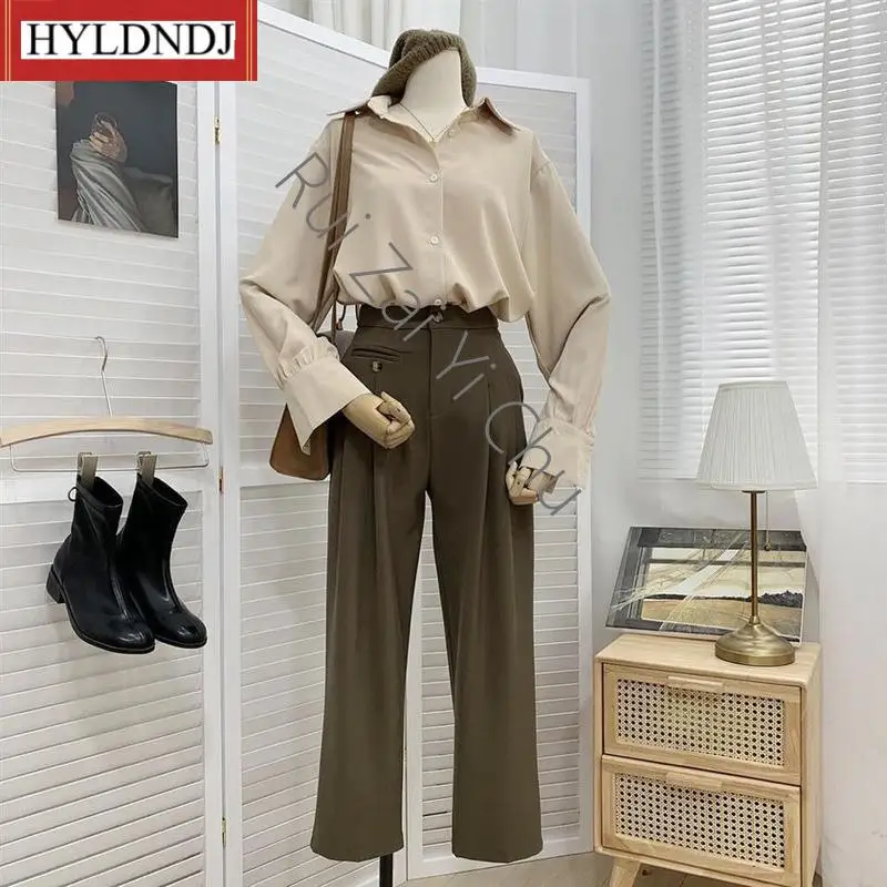 Spring 2023 Korean Fashion Shirt Solid Color Niche Loose Shirt Women Plus Sizes Chiffon Blouse Women's White Longsleeve Tops