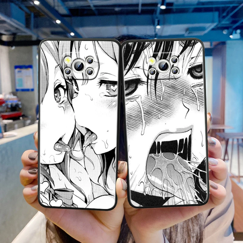 

Anime girl Ahegao faces For Xiaomi Poco M4 X3 F3 GT NFC M3 C3 M2 F2 F1 X2 Pro Mi Mix3 Silicone Black Phone Case Cover Capa Coque