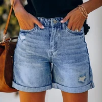 2021 summer plus size denim shorts women clothing casual loose elastic high waist wide leg straight short jeans streetwear