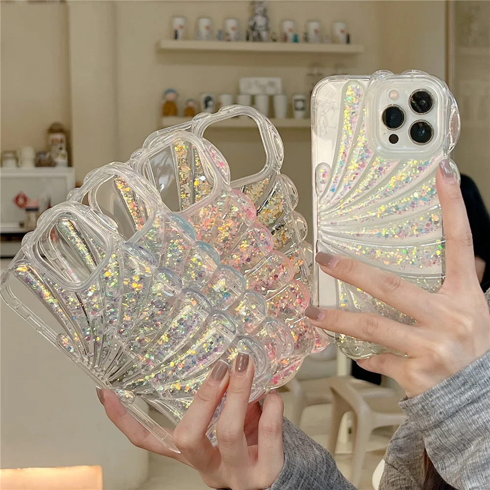 

Роскошный 3D Блестящий чехол для телефона с раковиной для iPhone 14 14Pro 11 12 13 Pro Max, прозрачный мягкий защитный чехол из ТПУ