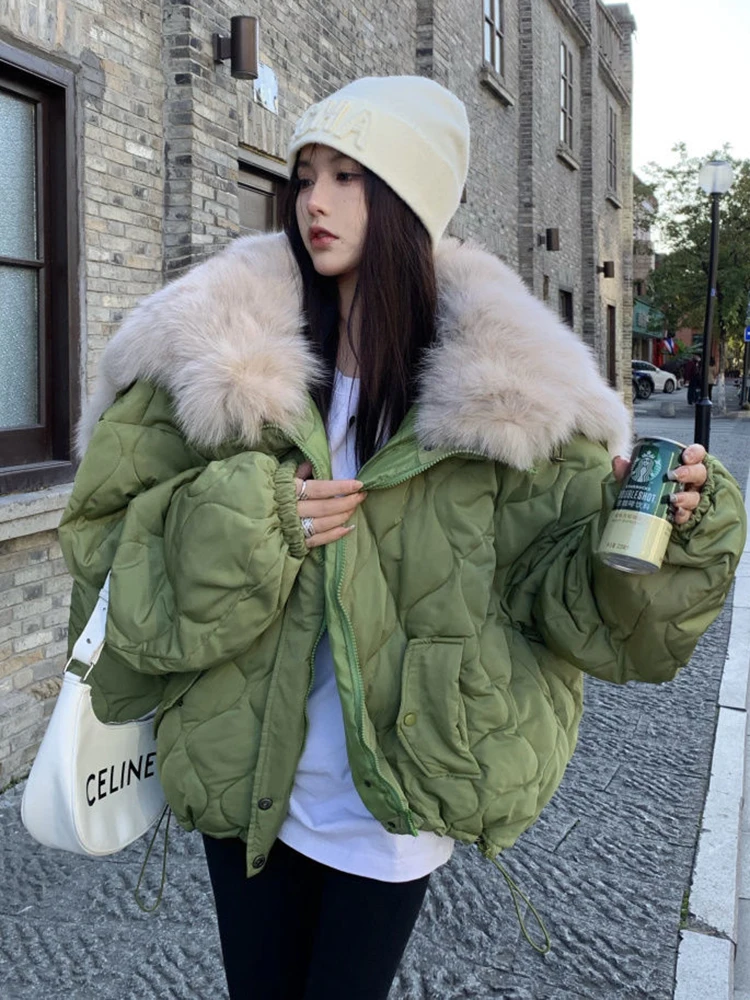 

KBAT 2022 Ultra Light Down Parka Jacket Long Sleeve Women Oversized Coat Fluffy Faux Fur Warm Parkas Women Windproof Outerwear