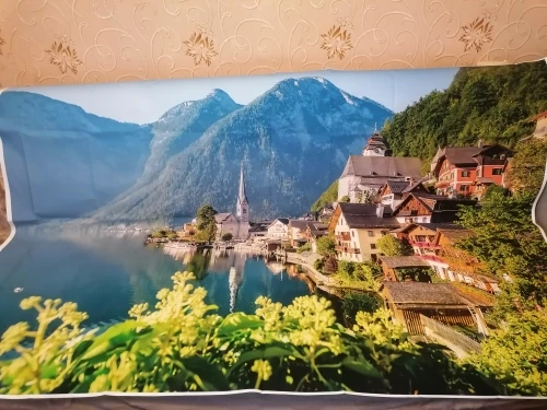 Фон для фотосъемки с изображением природного пейзажа водопада и гор фотография