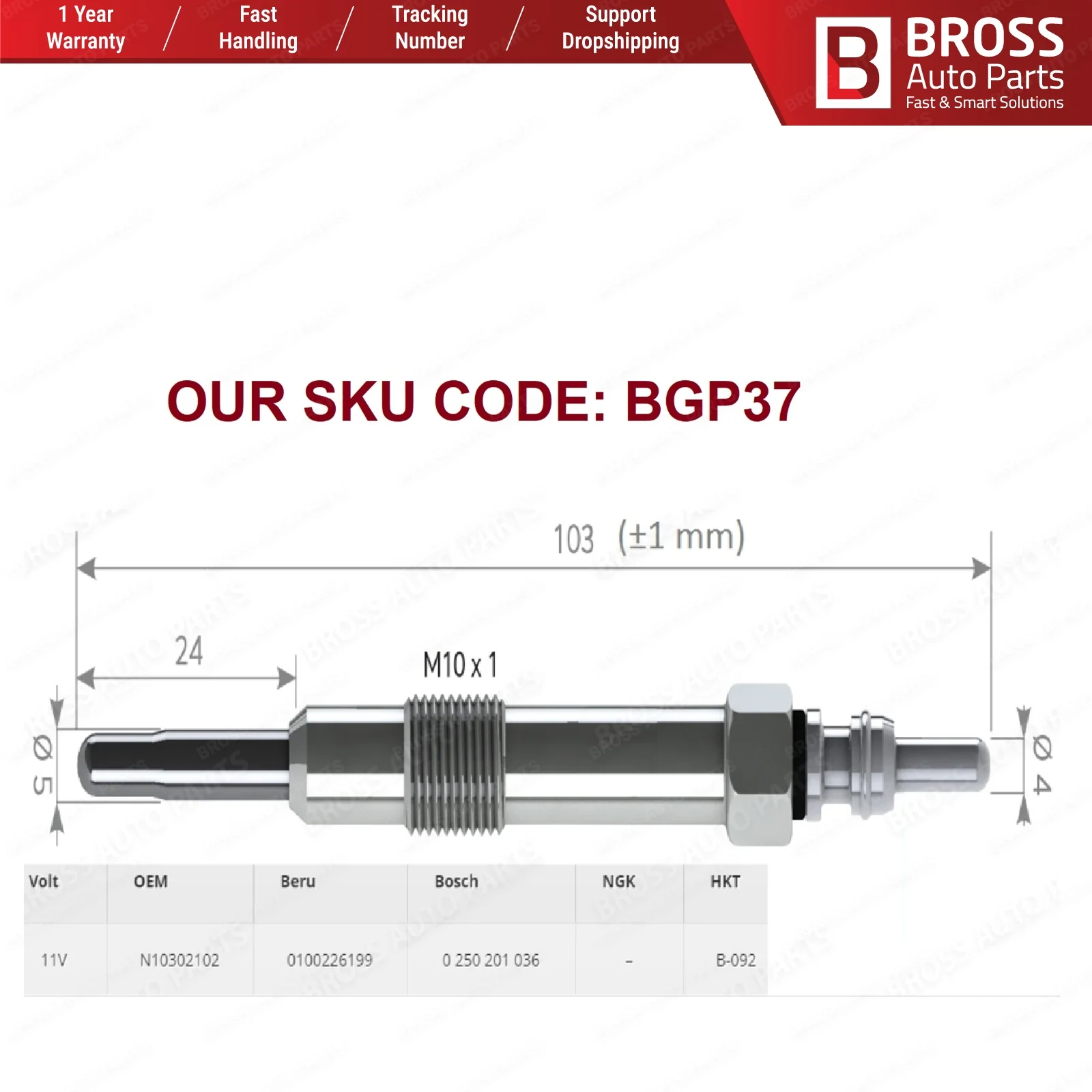 Bross автозапчасти BGP37 1 шт. нагреватель свечение заглушки GX103 0100226436 358 г для Fiat Alfa Lancia