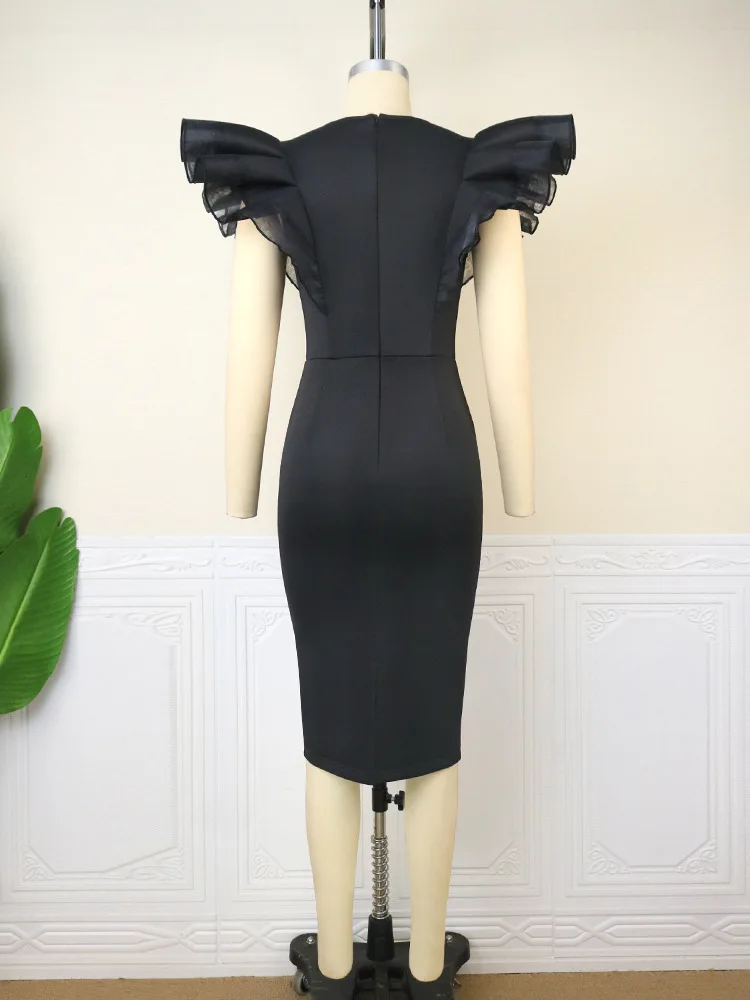 Plus Size Puff Sleeve Dress Mesh Occasional Elegant Cloth Female Fashion Luxury Gown 2023 Spring Women Evening Party New Dress