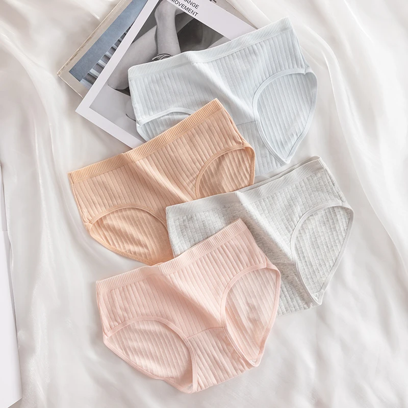 

Women's Japanese System Minimalistic Panty Cotton Shorts Underpants Solid Color Panty Mid Waist Briefs Soft Comfortable