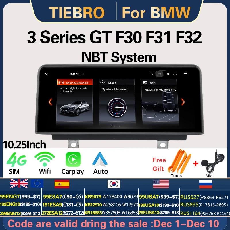 

TIEBRO 10.25'' Android For BMW 3 4 Series F30 F31 F32 F33 F34 F35 F36 2013-2017 NBT System Car Radio Stereo Player BT 1280*480P