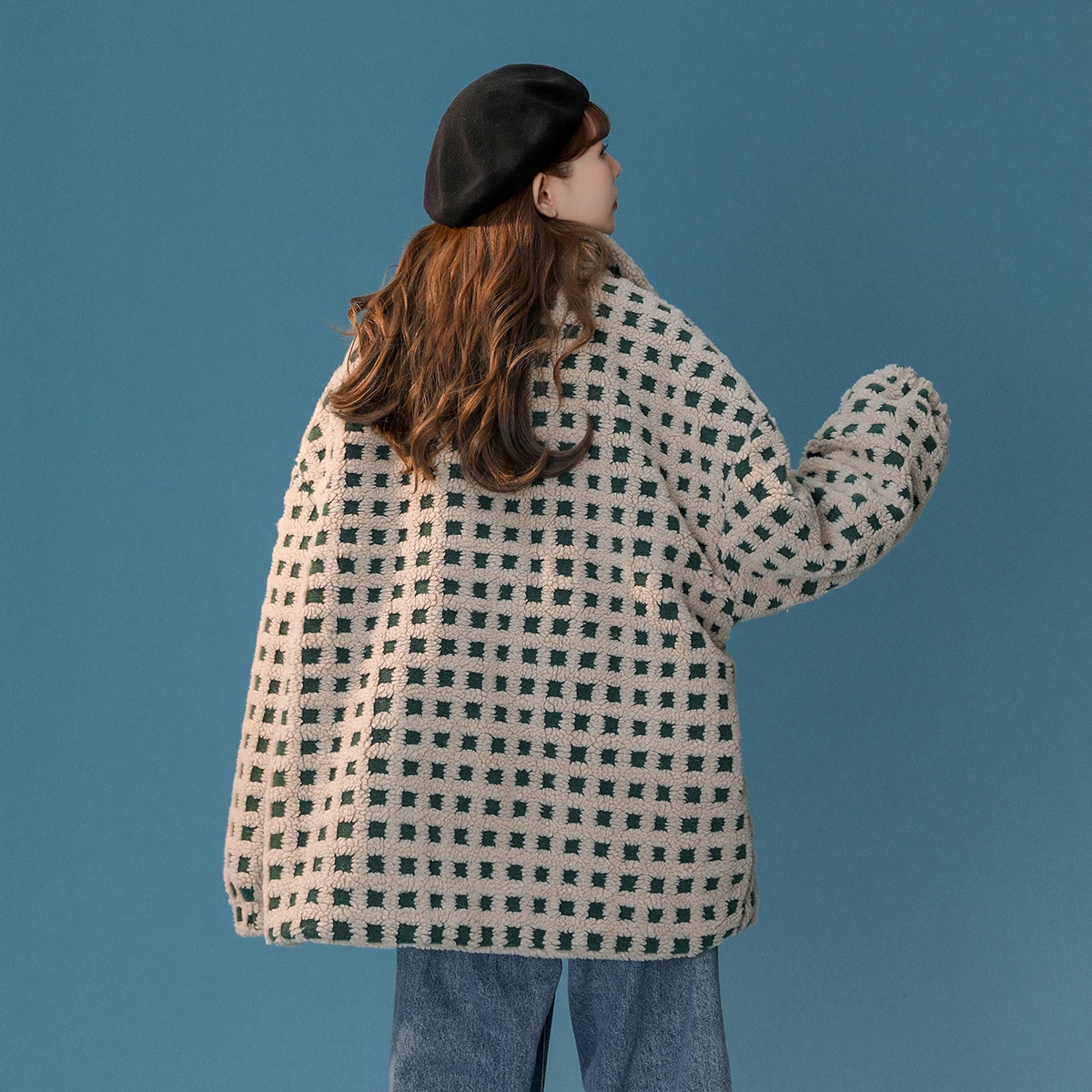 Флисовая Куртка UMI MAO из ягненка Женская осенне-зимняя новая стильная клетчатая и