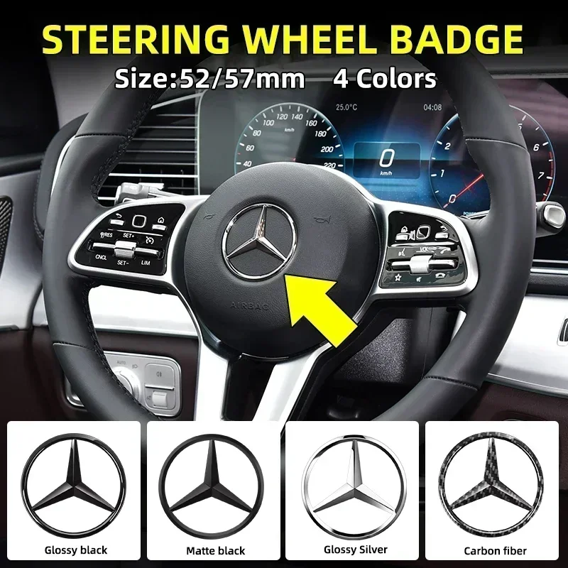 1pcs 52mm 57mm Car Steering Wheel Badge Emblem Sticker Auto-Styling For Mercedes Benz A B C E S class GLA GLC CLA W204 W205 W212