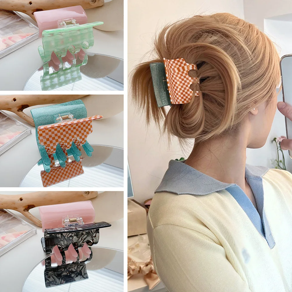 

Hair Grab Hair Accessories Geometric Hairpin Shark Clip Water Pattern Checkerboard Gripper Colorblock Acetate Hair Clip