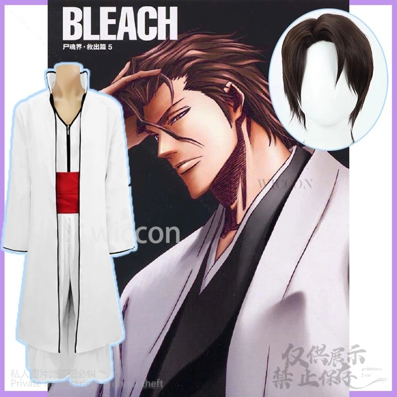 Аниме Bleach Косплей Aizen Sousuke Костюм Японское Кимоно Униформа Короткие Парики