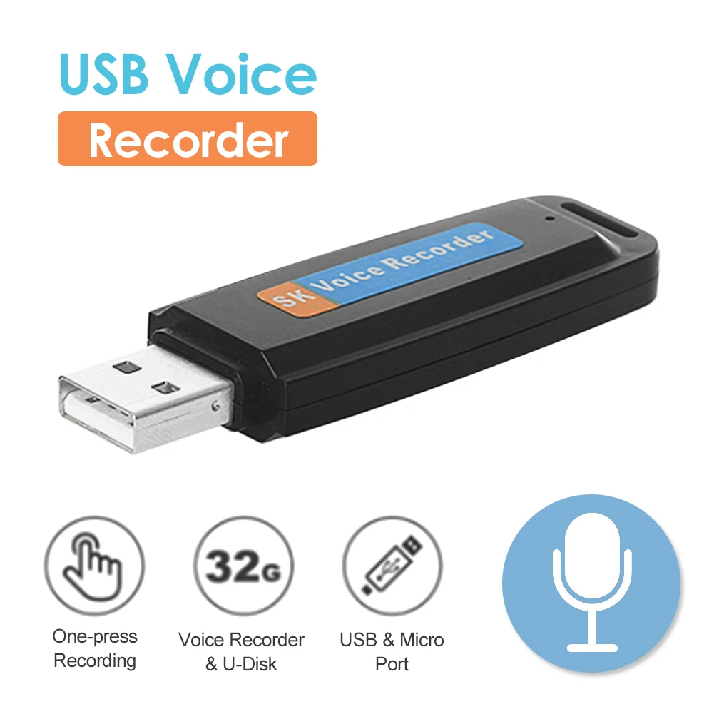 

Professional Rechargeable U-Disk Portable USB Digital Audio Voice Recorder Mini Dictaphone Activated Recorder Up to 32GB