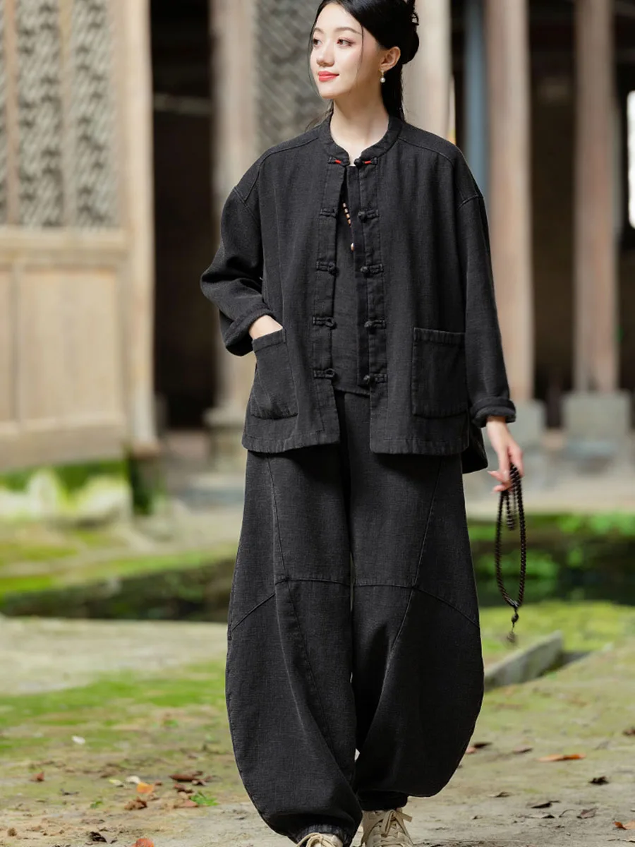 Оригинальное свободное короткое пальто Ramie Sand Fried Color Velvet Inside женское однобортное