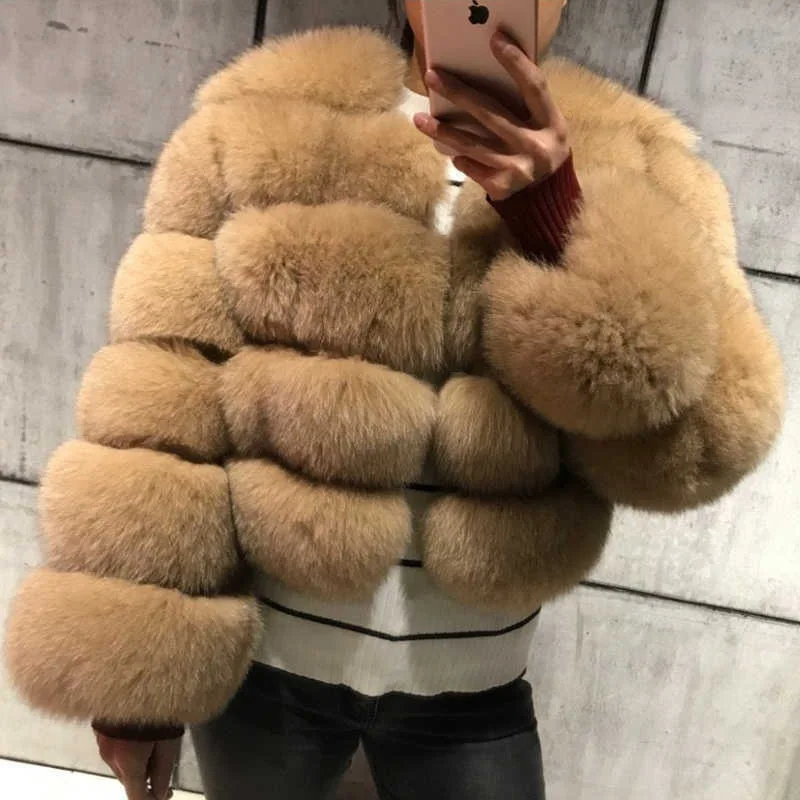 Round Neck Mink Coats Autumn Winter Fluffy Red Faux Fur Coat Women Elegant Thick Warm Faux Fur Jackets for Women 2022 Tops S-4XL