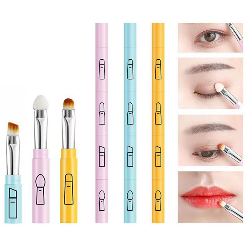 

2022 New Retractable Mini Eyeshadow Brush 4 In 1 Makeup Brush Pen Lip Eye Brush Soft Hair Travel Size Beauty Professional