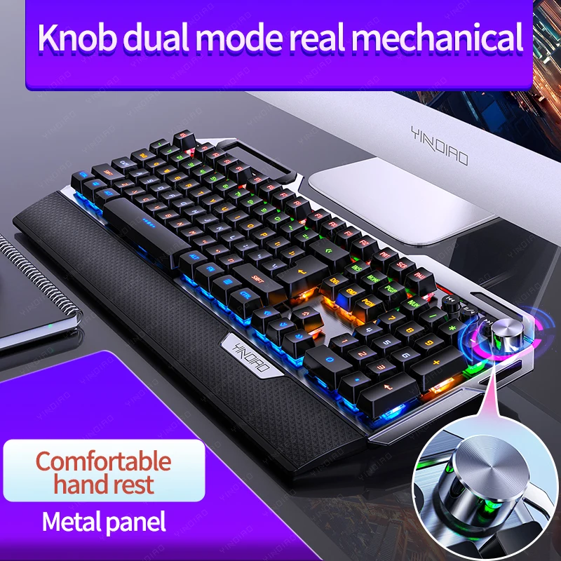 

Metal Panel Gaming Mechanical Keyboard with Hand Rest Anti-ghosting 108 Keys Wired Backlit Keyboard for Laptop PC Desktop Gamer