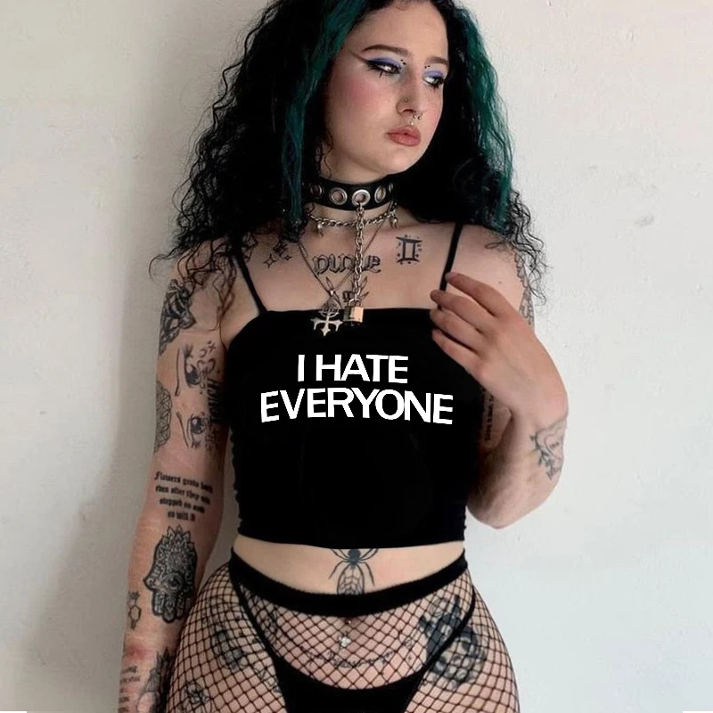Женский укороченный топ I HATE All футболка с коротким рукавом и графикой в