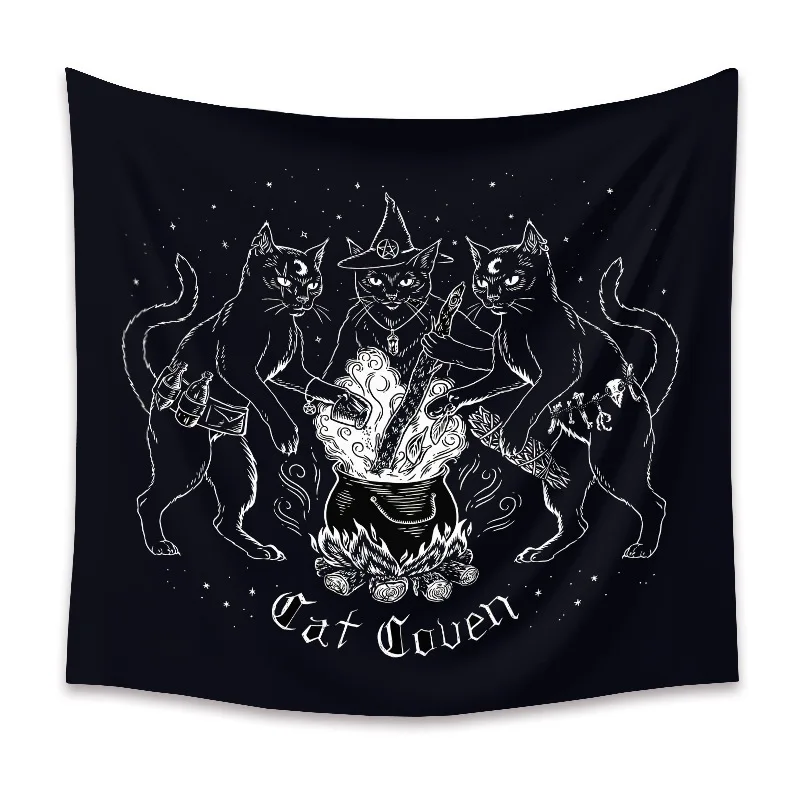 

Гобелен с черной кошкой, Луной и готическими татуировками tapiz