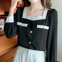 womens blouses u neck chiffon vintage casual shirts female patchwork button basic 2022 spring new fashion blusas mujer de made