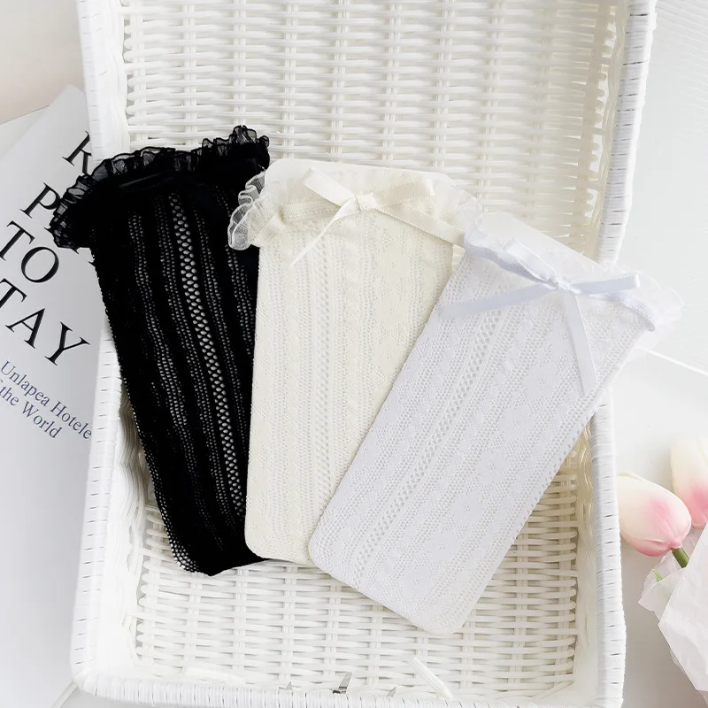 Хлопковые Носки Принцессы Для Девочек С Большим Жемчужным Бантом Высокие Гольфа