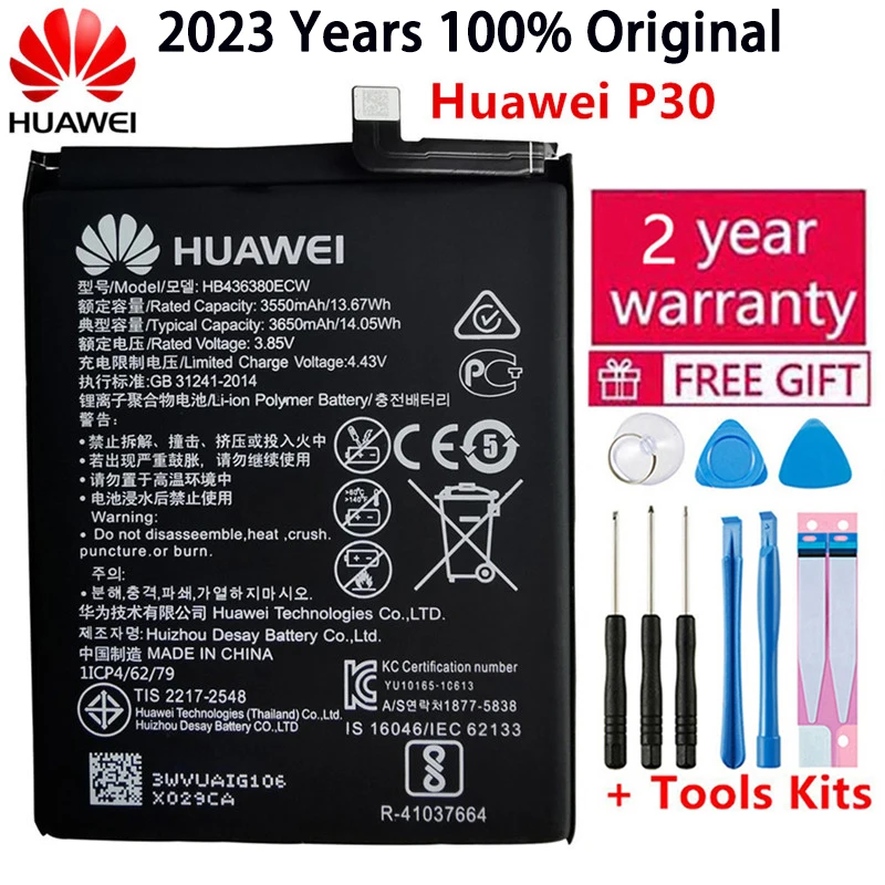 3,85 В, 3650 мА/ч, HB436380ECW для Huawei P30, ELE-L09 ELE-L29 ELE-AL00, аккумулятор + набор инструментов