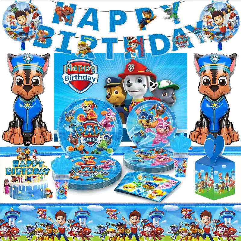 

Paw Patrol Theme Birthday Decorations Kids Party Decor Balloons Backdrop Banner Disposable Tableware Set Supplies Boy Girl Gifts