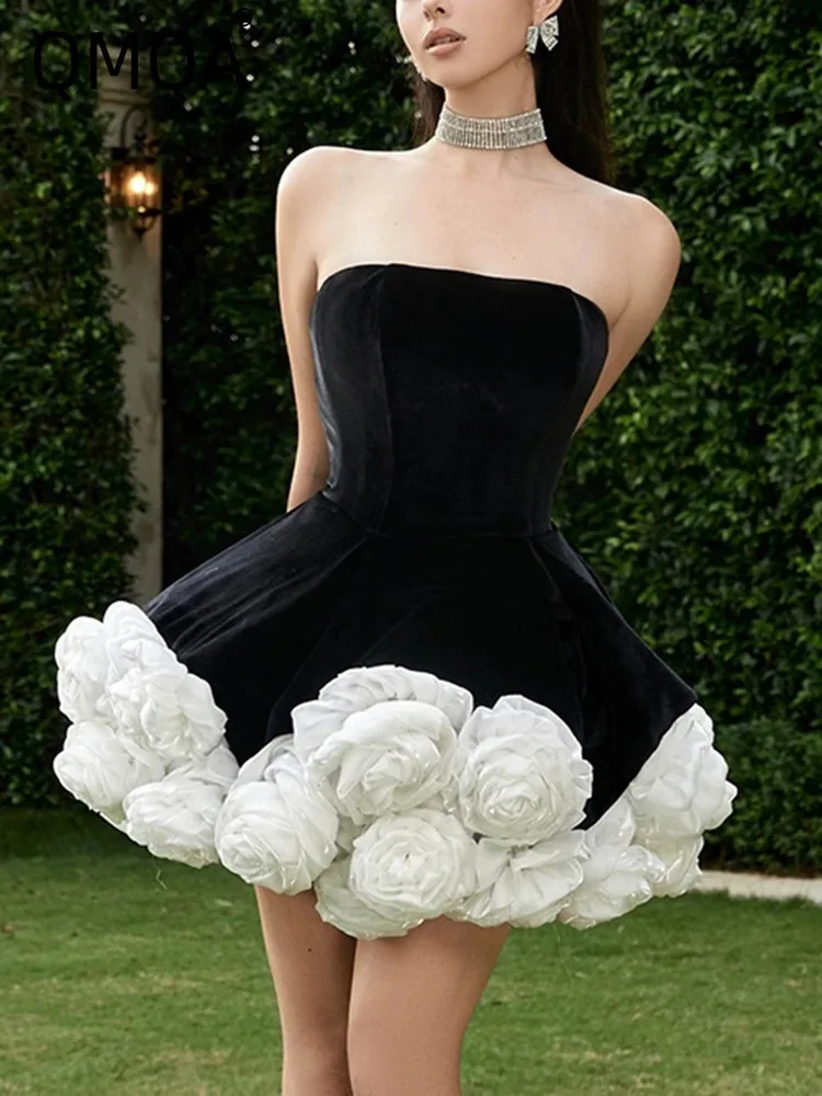 QMQA модное женское лоскутное платье с аппликацией без бретелек рукавов высокой