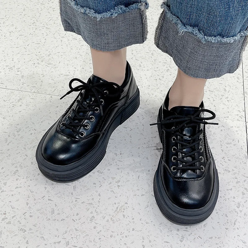 

British Style Small Leather Shoes Women's 2022 Spring New Flat Casual Shoes Women's Retro Lace-up Women's Shoes