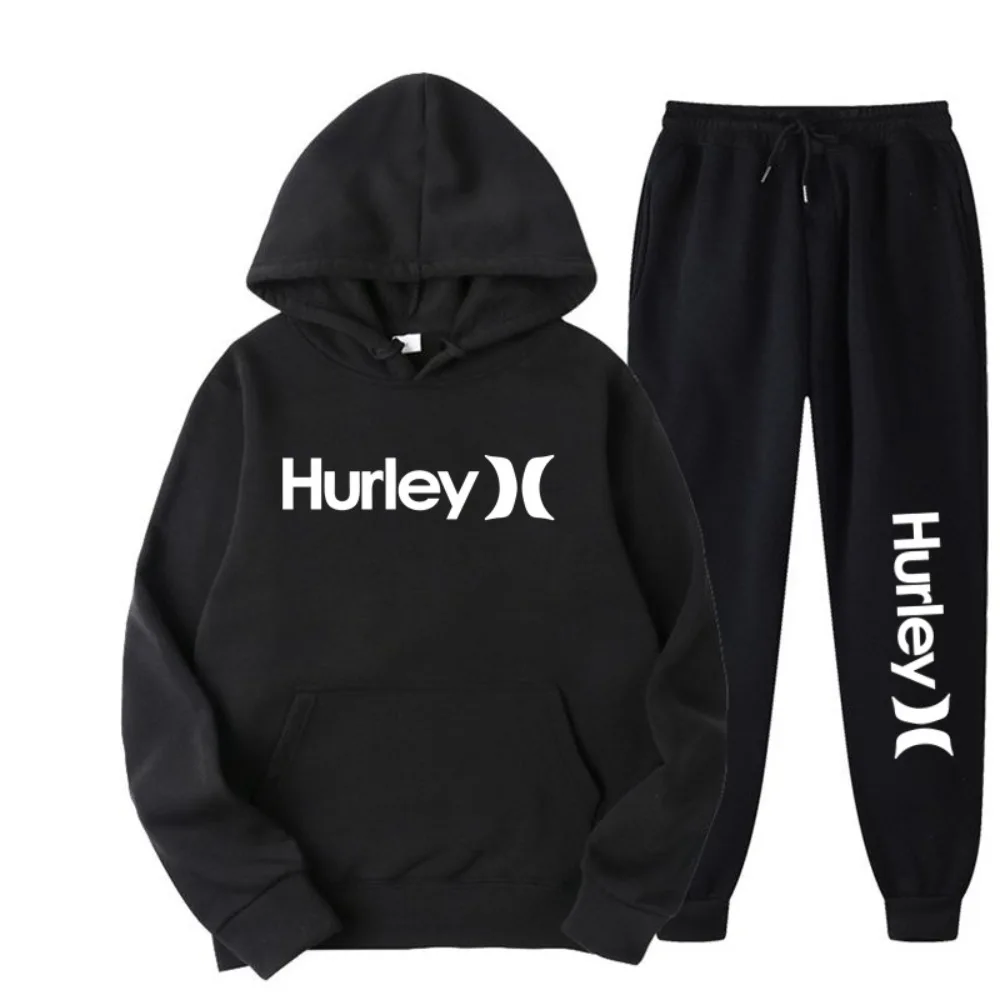 's Hurley Hooded Tracksuits Autumn And Winter Pullover + Trousers Sets Clothing Male Sport Hoodies Suit Casual S-3xl