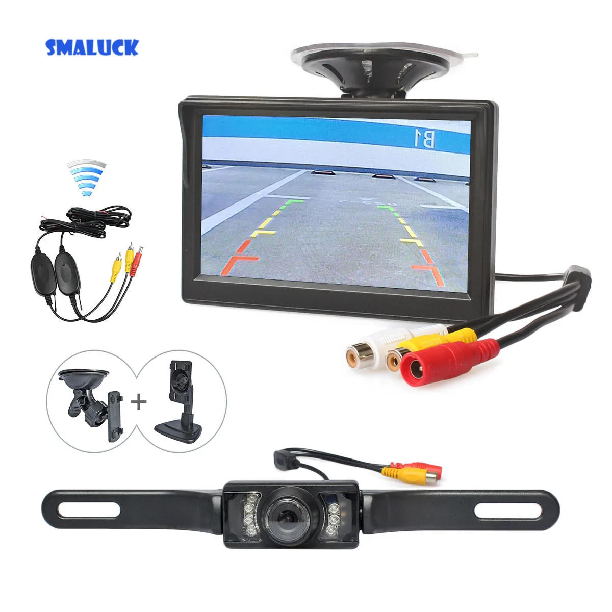 SMALUCK Wireless 5inch Backup Car Monitor IR Night Vision Reversing Camera Rear View Car Van Truck Parking Security System