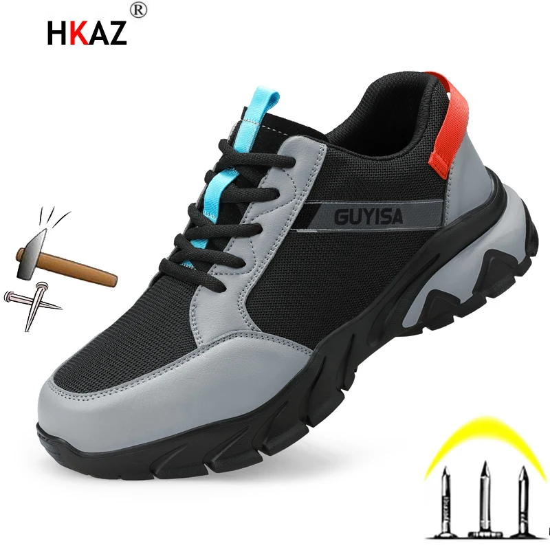 

HKAZ Women Work Boots Indestructible Safety Shoes Men Boots Steel Toe Shoes Puncture-Proof Sneakers Male Footwear Shoes LBX0299