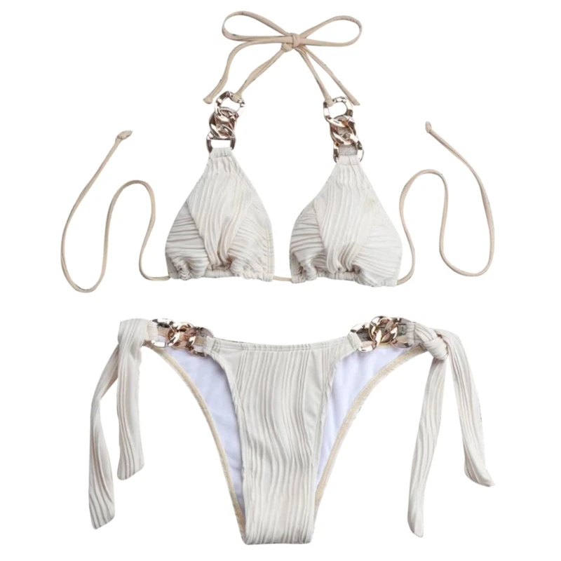 

Women Two Pieces Sexy Thong Swimsuit Set Push Up Bikini Lace up Swimwear Bikinis