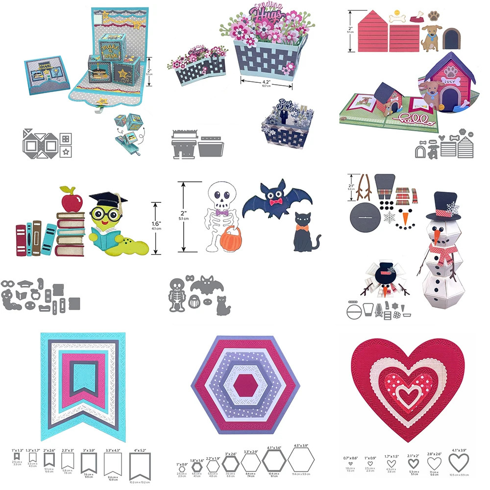 

Pull-out Box Animals Add-on Metal Cutting Dies Layered Tags Love Hearts for DIY Scrapbooking Making Template 2023 New