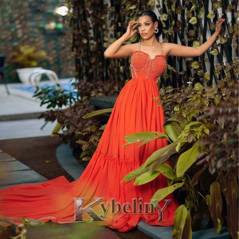 

Оранжевые вечерние платья Kybeliny со шнуровкой, плиссированные вечерние платья без рукавов для выпускного вечера, платья знаменитостей, празд...