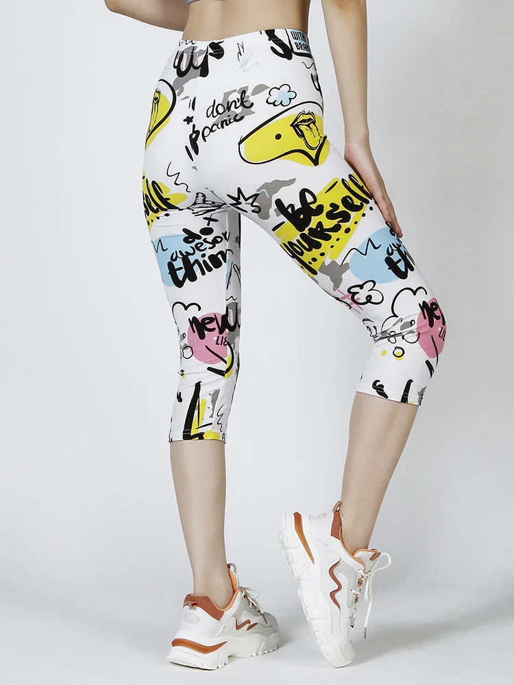

Женские укороченные штаны для фитнеса LJCUIYAO, эластичные облегающие короткие леггинсы, повседневные женские летние капри с белым и желтым буквенным принтом