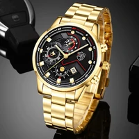 fashion mens quartz wristwatch luxury men stainless steel golden watches calendar date luminous clock man casual leather watch