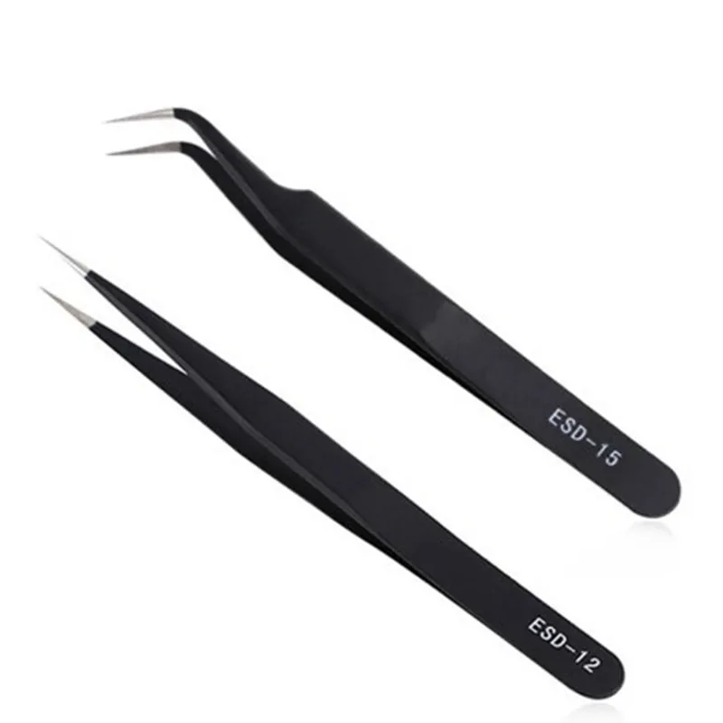 

ESD-12 15 6pcs ESD Anti-Static Tweezers Precision Maintenance Industrial Repair Curved Tool Home Working Model Making Hand Tools