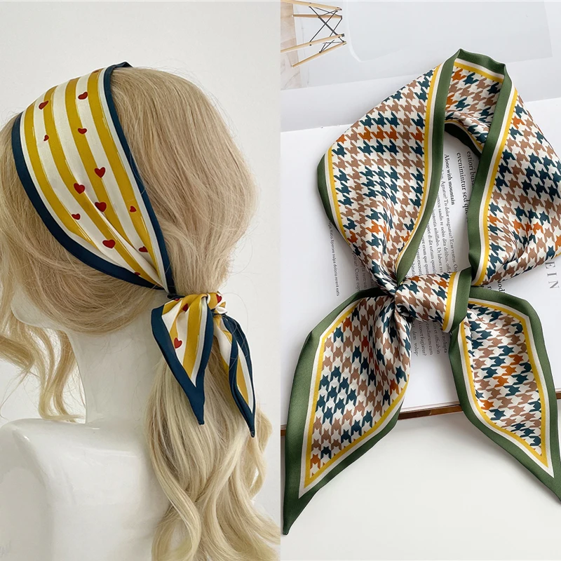 

2021 Ribbon Hair Bands Skinny Scarf Women Headband Cute Silk Scrunchies Bandana Bag Wrist Wrap Female Foulard Accessories Bezel