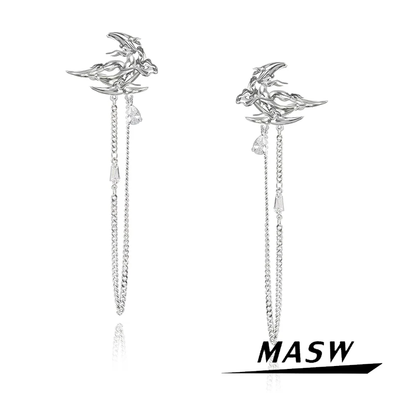 

MASW Original Design Cool Moon Earrings Modern Jewelry High Quality Brass Metal Chain Tassel Earrings For Women Girl Gift