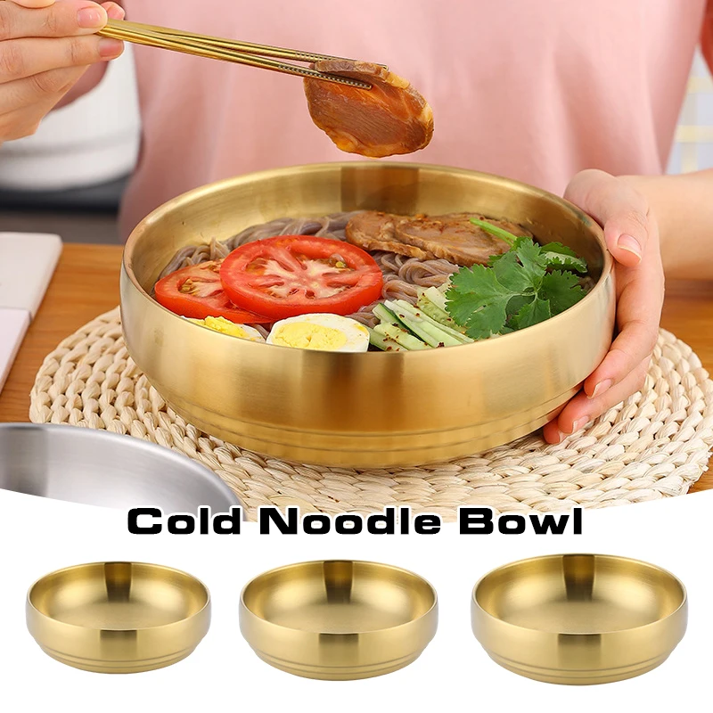 

Korean Style Cold Noodle Bowl Stainless Steel Double-layer Rice Salad Bowl Soup Container Insulated Instant Food Serving Dish