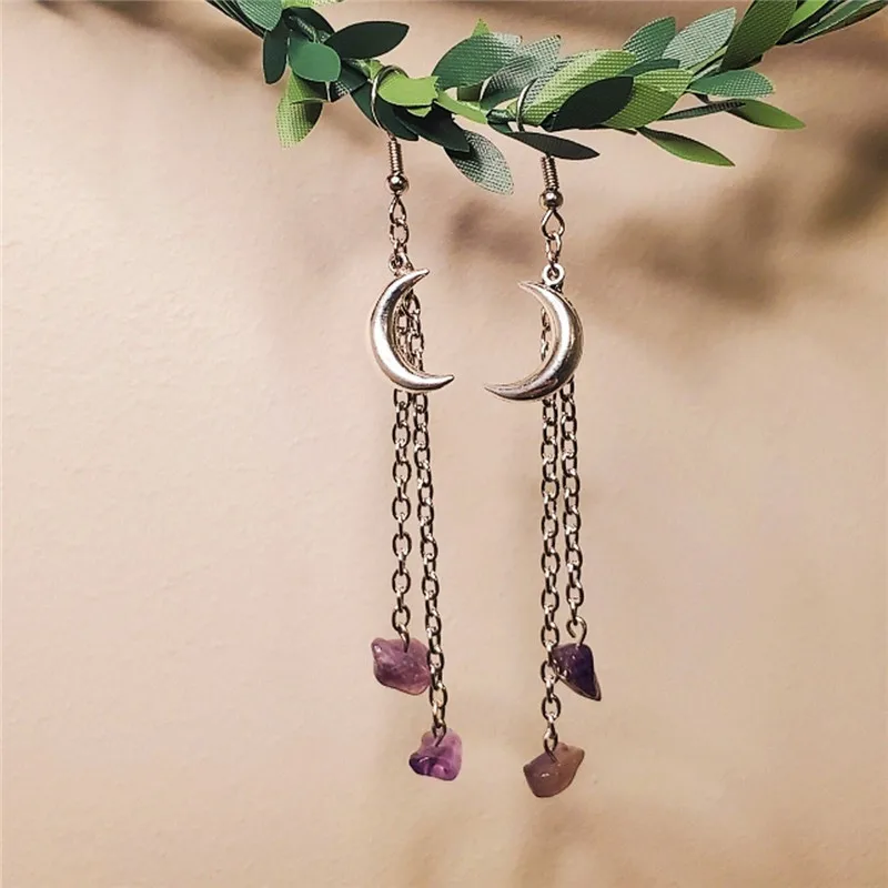 

Black Onyx Moon Earrings, Crystal Earrings, Witchy Jewelry, Purple Crystal Moon Earrings, Witchy Earrings, Boho Women's Jewelry