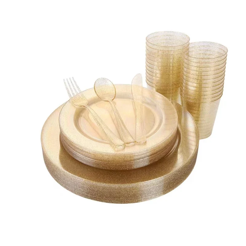 Пластиковый бокал с золотой оправой Одноразовая чашка для пудинга набор высокой