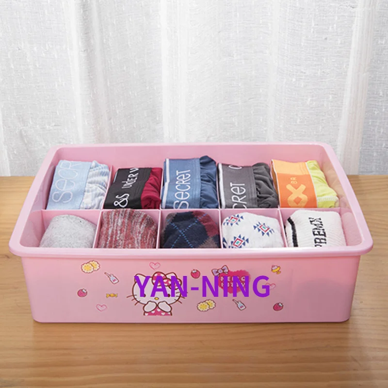 

Cute Cartoon Home Socks Dust-Clean Box Storage Box Can Be Superimposed With a Compartment With Cover Underwear Storage Box
