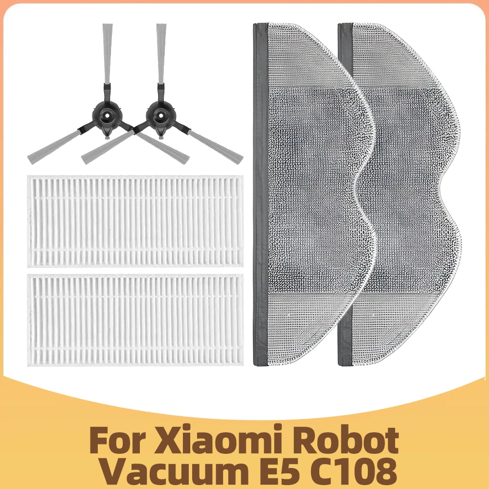 

Аксессуары, совместимые с Xiaomi Robot Vacuum E5 / C108, боковые щетки, тряпка для швабры, фильтр и запасные части.