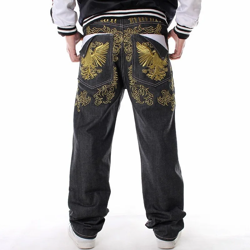 Straight Pants Embroidered Hip-hop Skateboard Trendy Men Loose Denim Pants Plus Size Baggy Jeans Streetwear Men