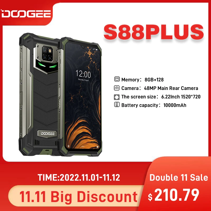 Kup DOOGEE S88 Plus Wytrzymały Smartfon 48MP Główna Kamera 8GB RAM 128GB ROM IP68/IP69K Inteligentny Telefon Android 10 OS Wersja Globalna