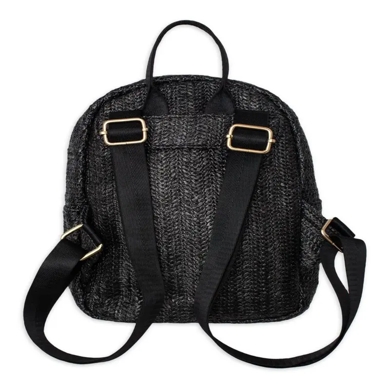 Mudd Women's Black Straw Backpack With Adjustable Shoulder Strap For School and Travel