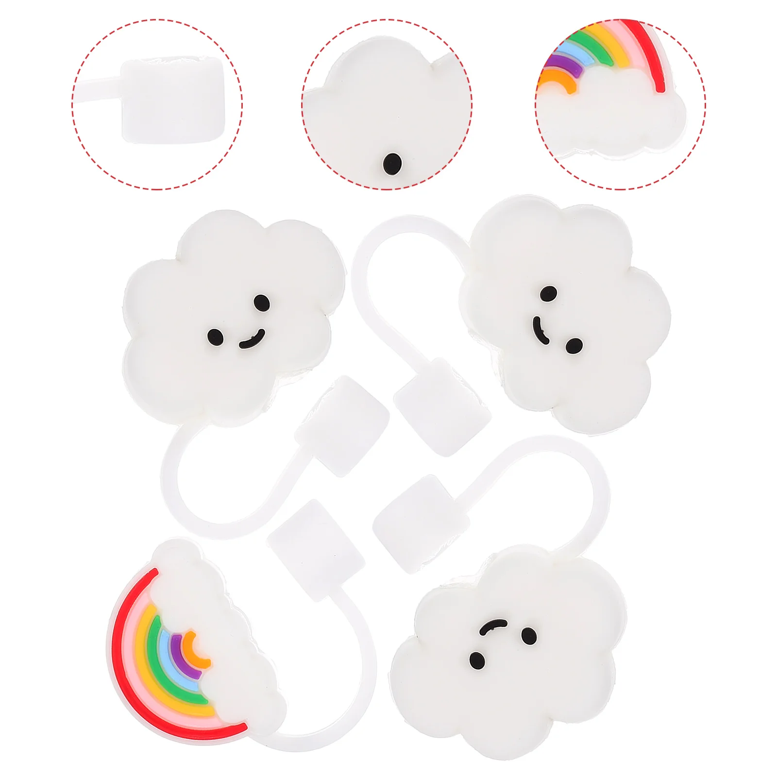 

4pcs Cloud Straw Tips Cover Rainbow Straw Tip Reusable Drinking Straw Covers Plugs