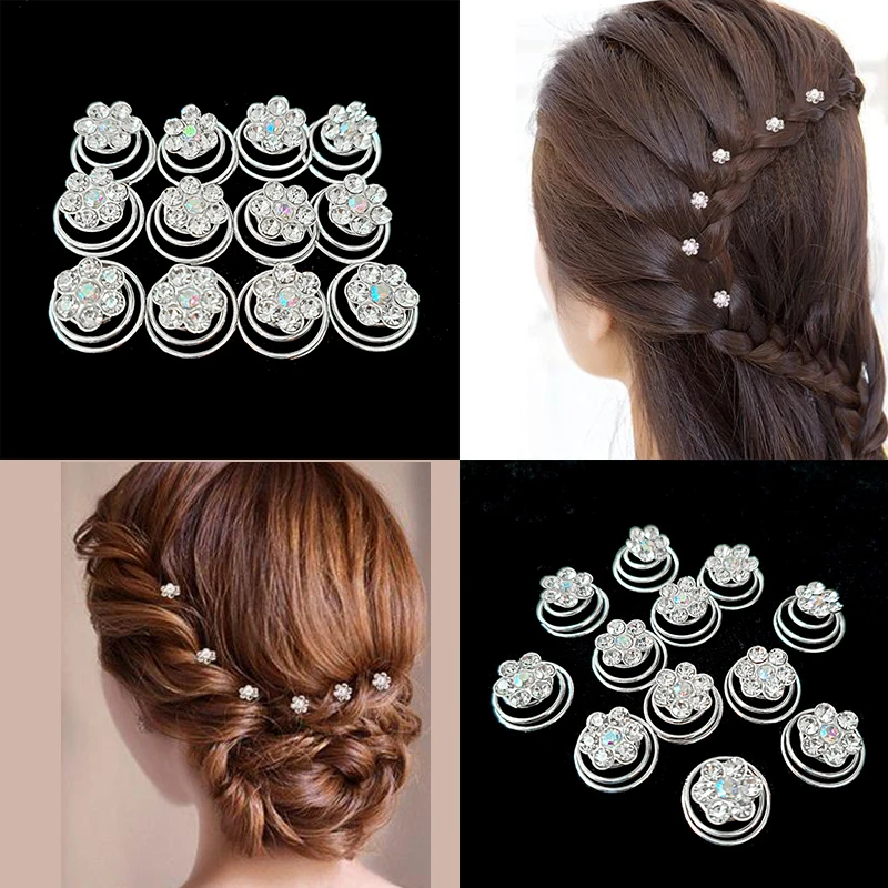 

Bridal Crystal Pearl Flower Spiral Twist Hair Pins Clips Wedding Jewelry Bride Headdress Women Styling Hair Accessories